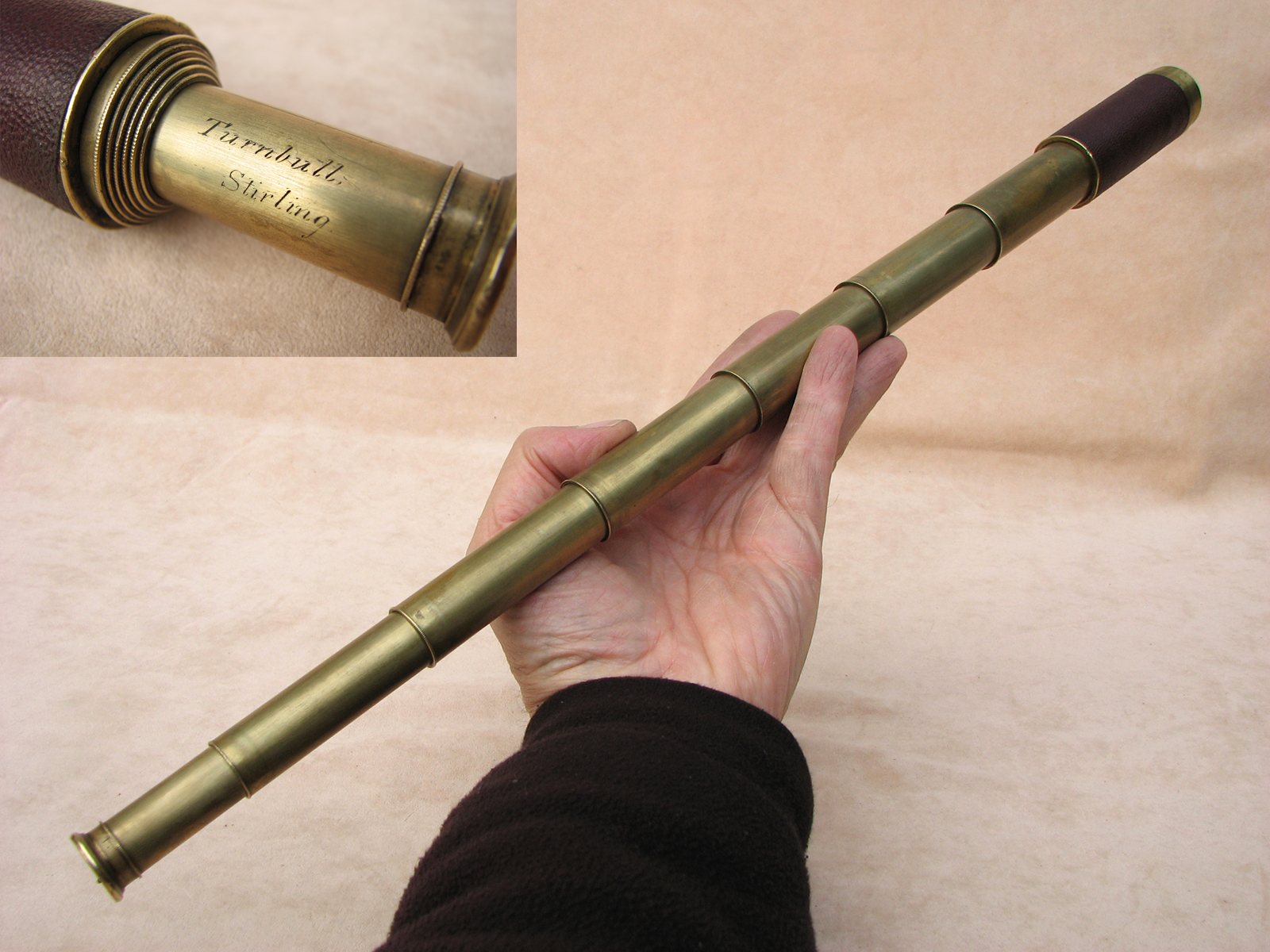 19th century six draw pocket telescope signed Turnbull Stirling.
